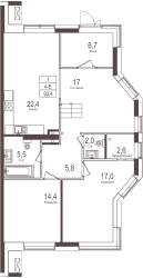 Четырёхкомнатная квартира 93.4 м²